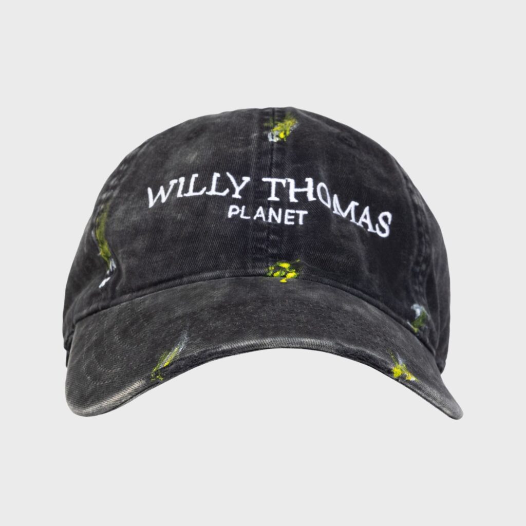 CASQUETTE GRIS DÉLAVÉ WILLY THOMAS PLANET BRODÉE EN BLANC ET PEINTE À LA MAIN