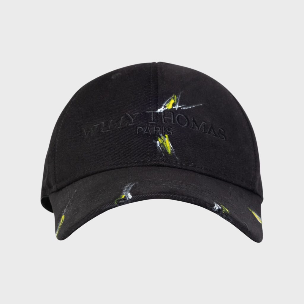 CASQUETTE NOIR WILLY THOMAS PARIS BRODÉE EN NOIR ET PEINTE À LA MAIN