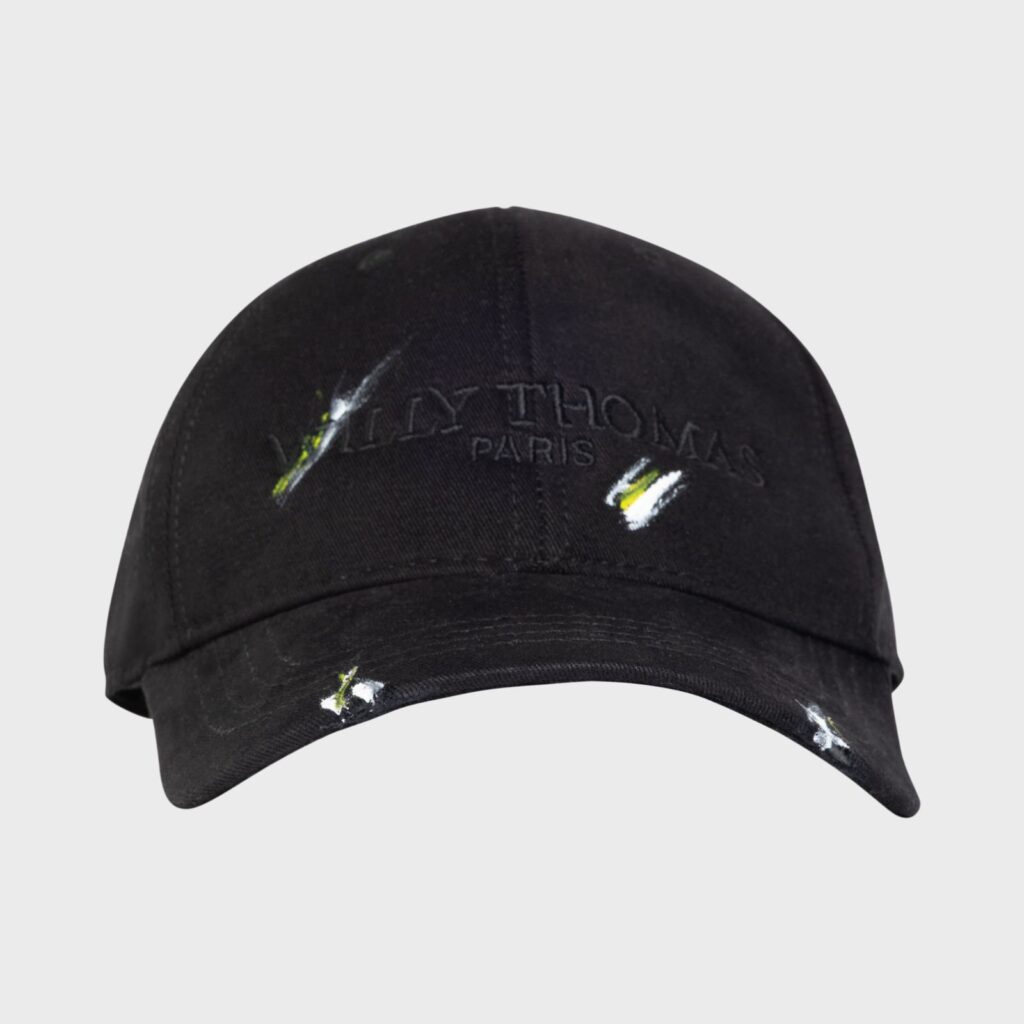 CASQUETTE NOIR WILLY THOMAS PARIS BRODÉE EN NOIR PEINTE À LA MAIN