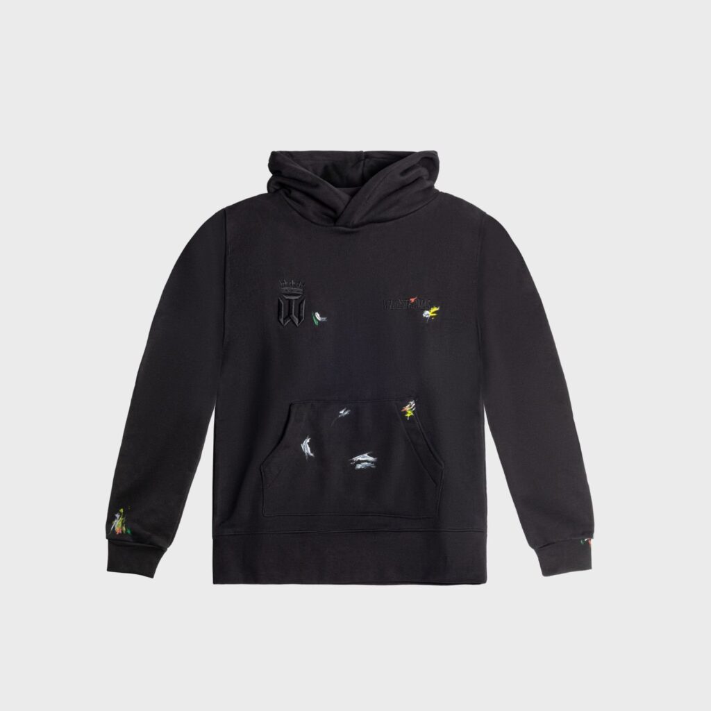 HOODIE NOIR WILLY THOMAS BRODÉ EN NOIR ET PEINT À LA MAIN